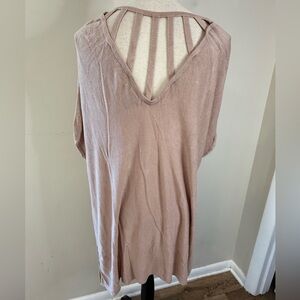 Wishlist boho beige Lagenlook open back sweater scoop neck lightweight SZ M/L